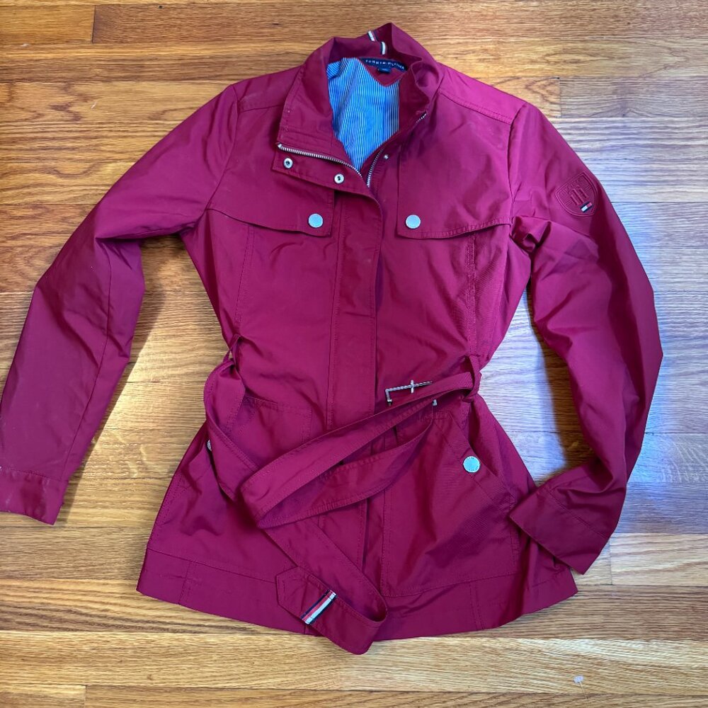 Women's Red Tommy Hilfiger Trench Coat (Petite-Small)